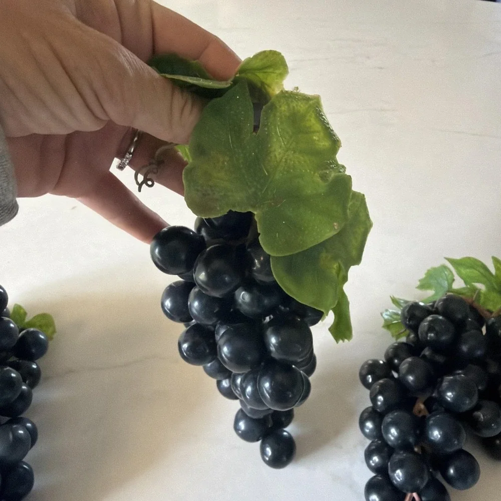 Lot of 3 Faux Fake Purple Black Grape Cluster Soft Plastic/Rubber Photo Prop VTG